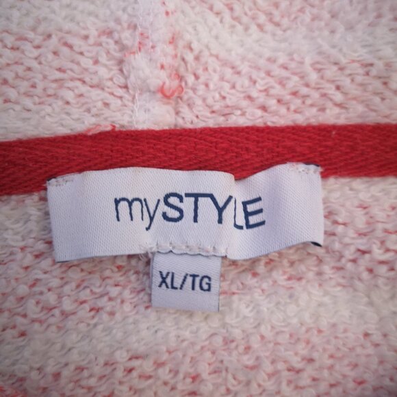 My Style Ladies Size XL Red & White Striped V-neck Terry Cloth Lined Hoodie - Picture 3 of 11